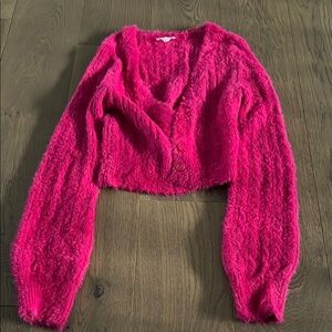 Garage Fuzzy Pink Cardigan Sweater